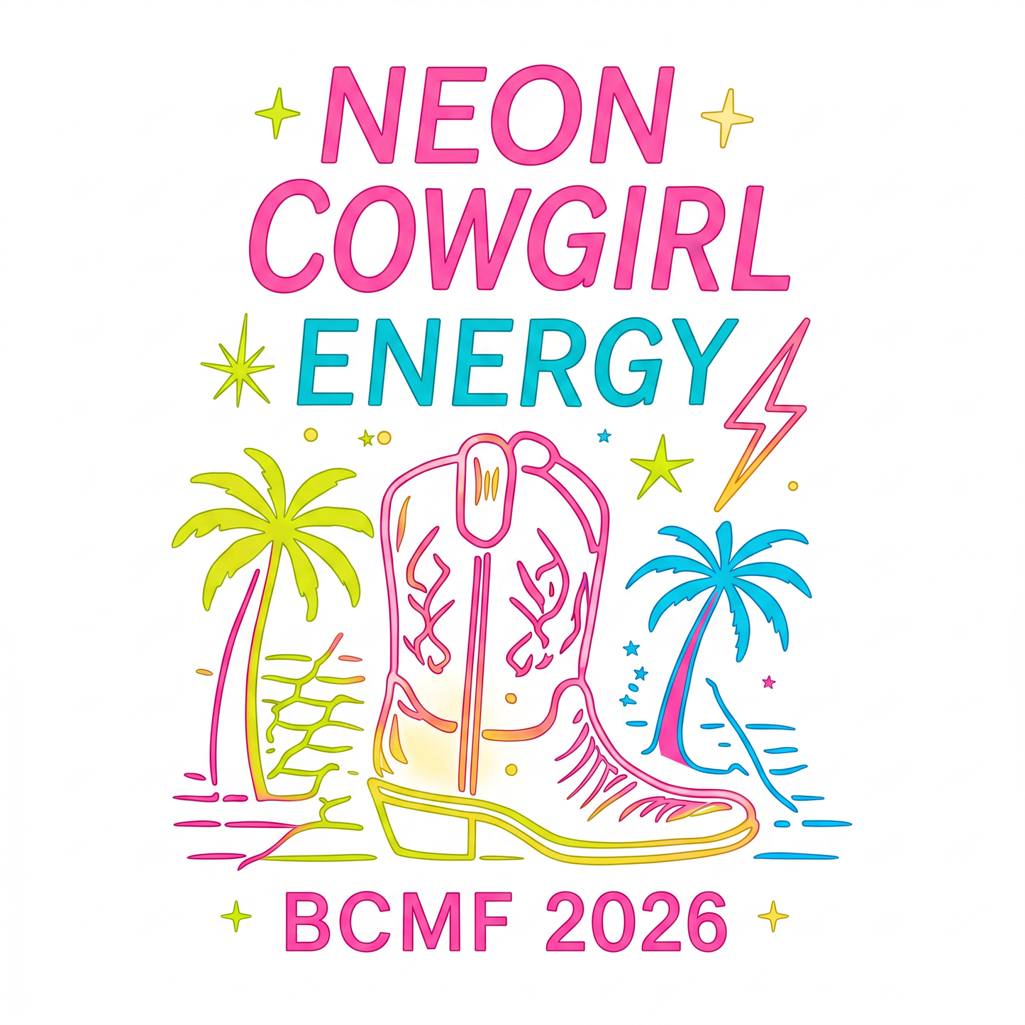 Neon Cowgirl Energy BCMF 2026 print artwork
