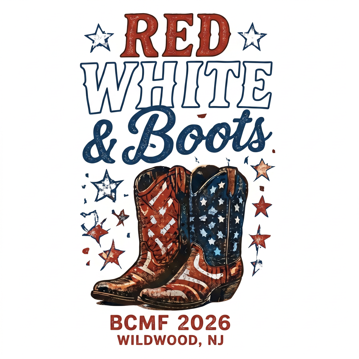 Red White & Boots BCMF 2026 patriotic boots print artwork