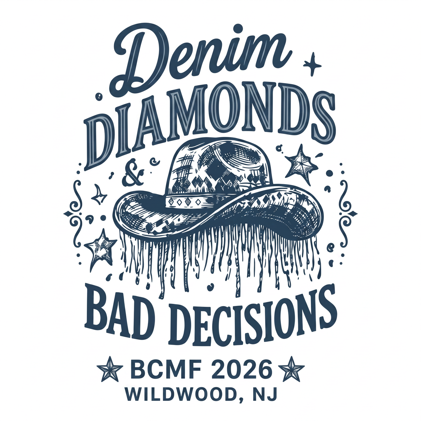 Denim Diamonds & Bad Decisions BCMF 2026 print artwork