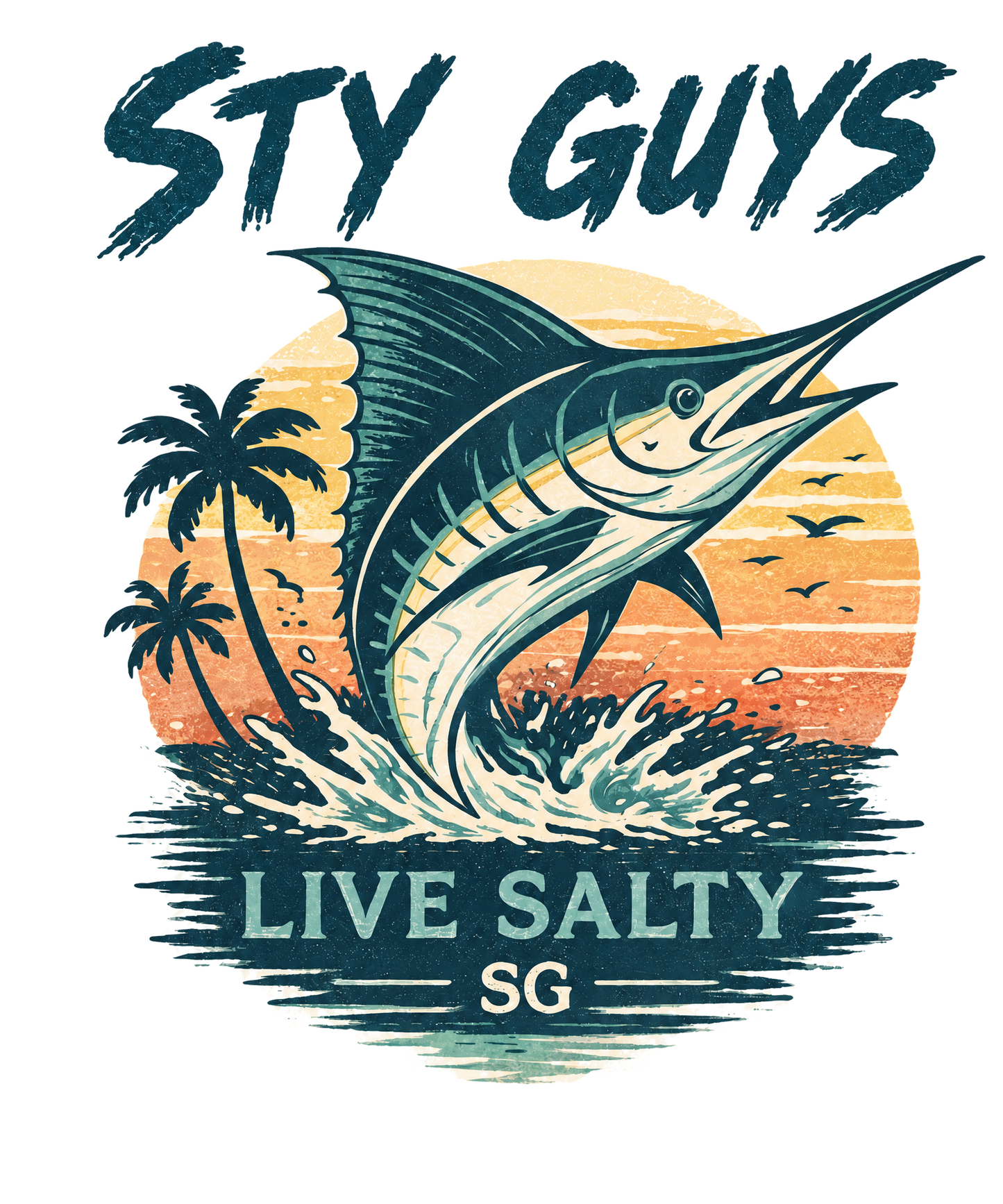 Live Salty marlin graphic, Beach colorway — StyGuys Coastal fishing tee