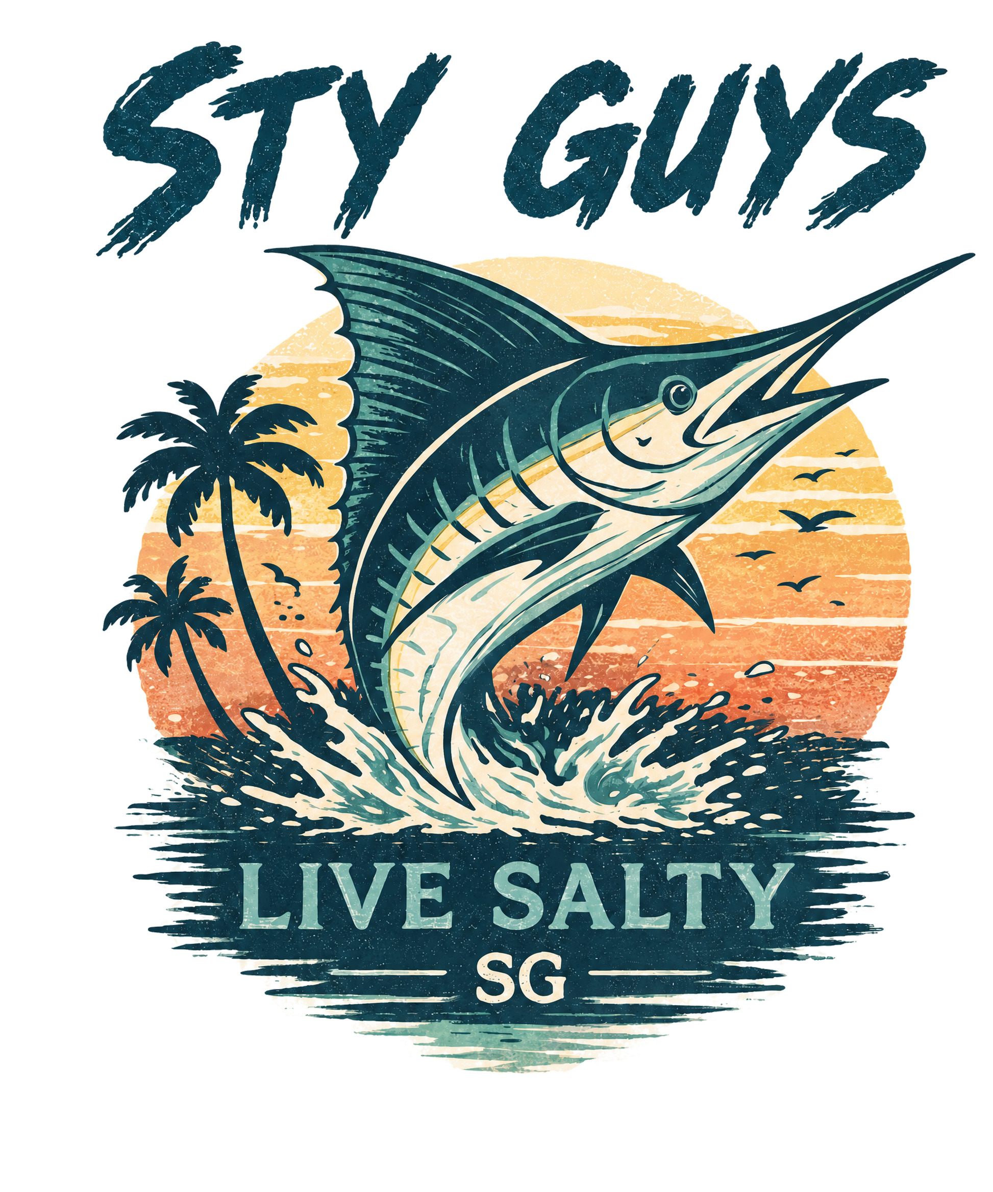Live Salty marlin graphic, Beach colorway — StyGuys Coastal fishing tee