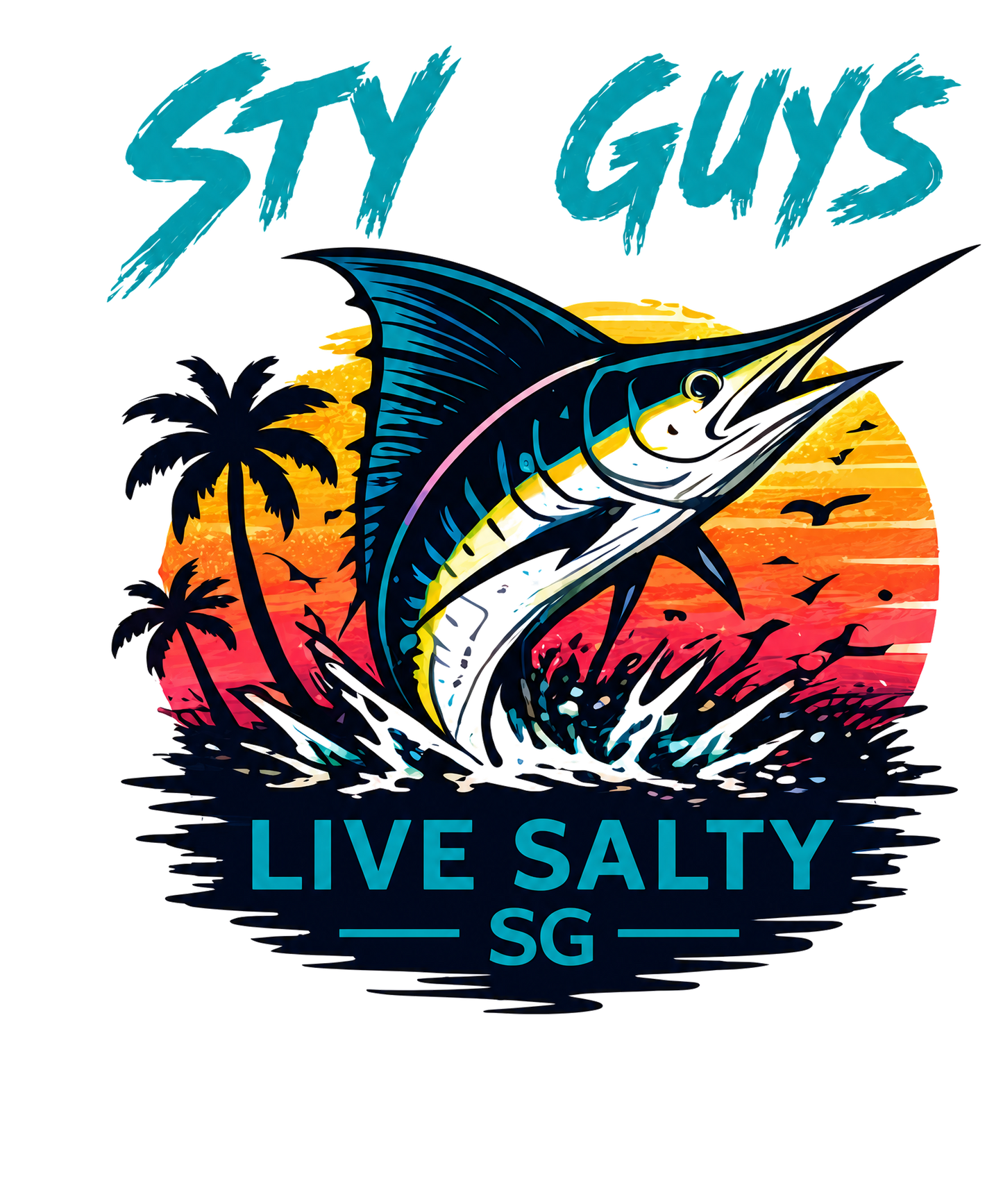 Live Salty marlin graphic, Neon colorway — StyGuys Coastal fishing tee