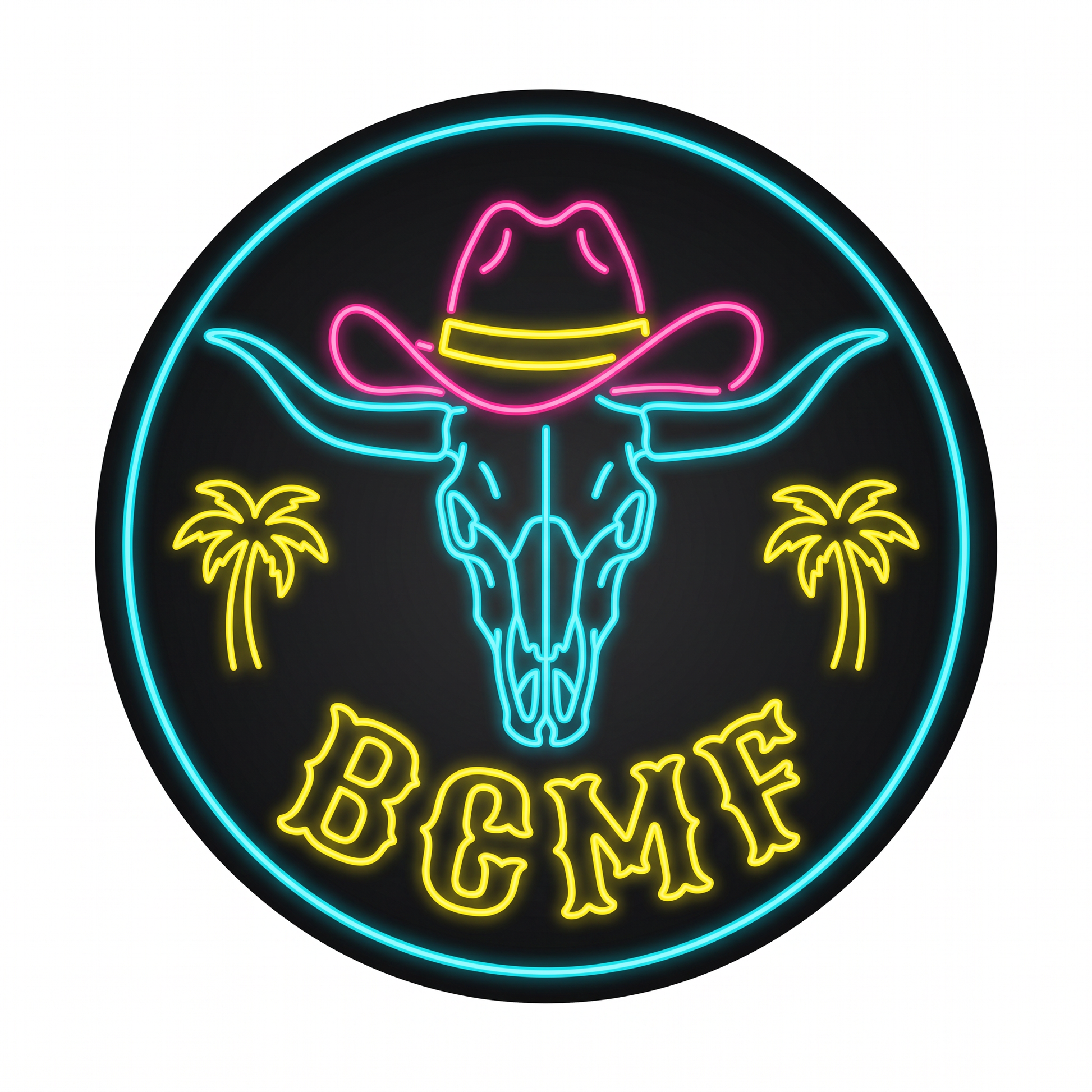 BCMF Rodeo Rave neon bull skull chest emblem