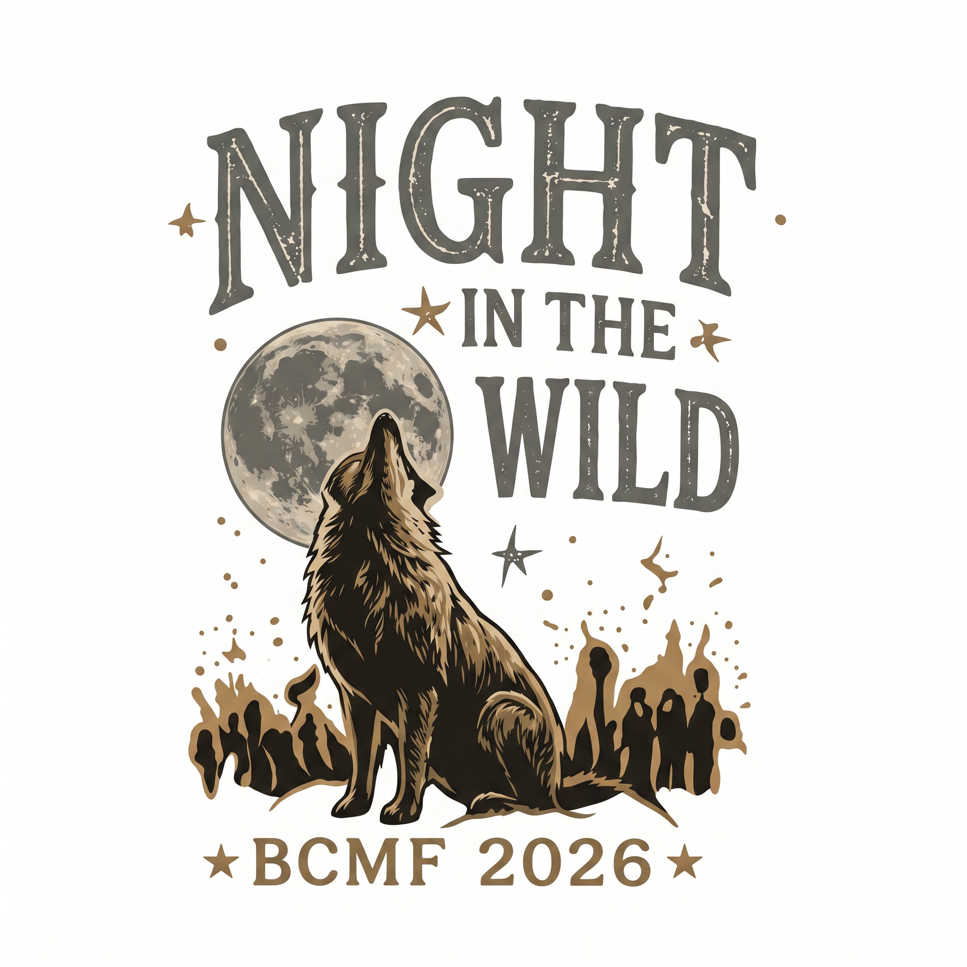 Night in the Wild BCMF 2026 howling wolf back print artwork