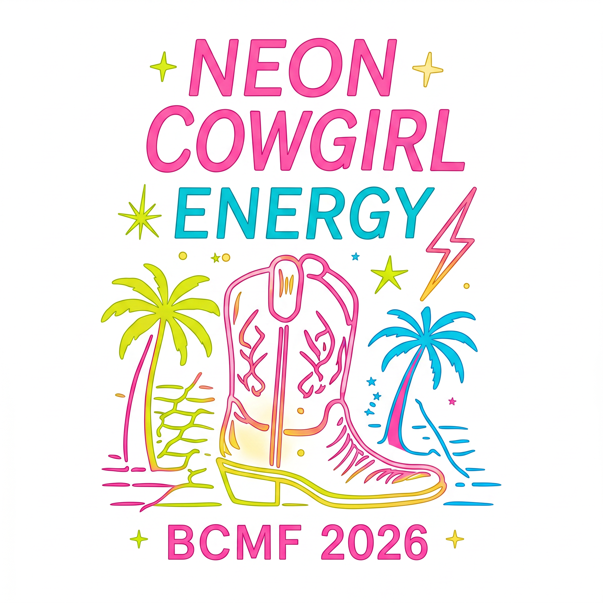 Neon Cowgirl Energy BCMF 2026 print artwork