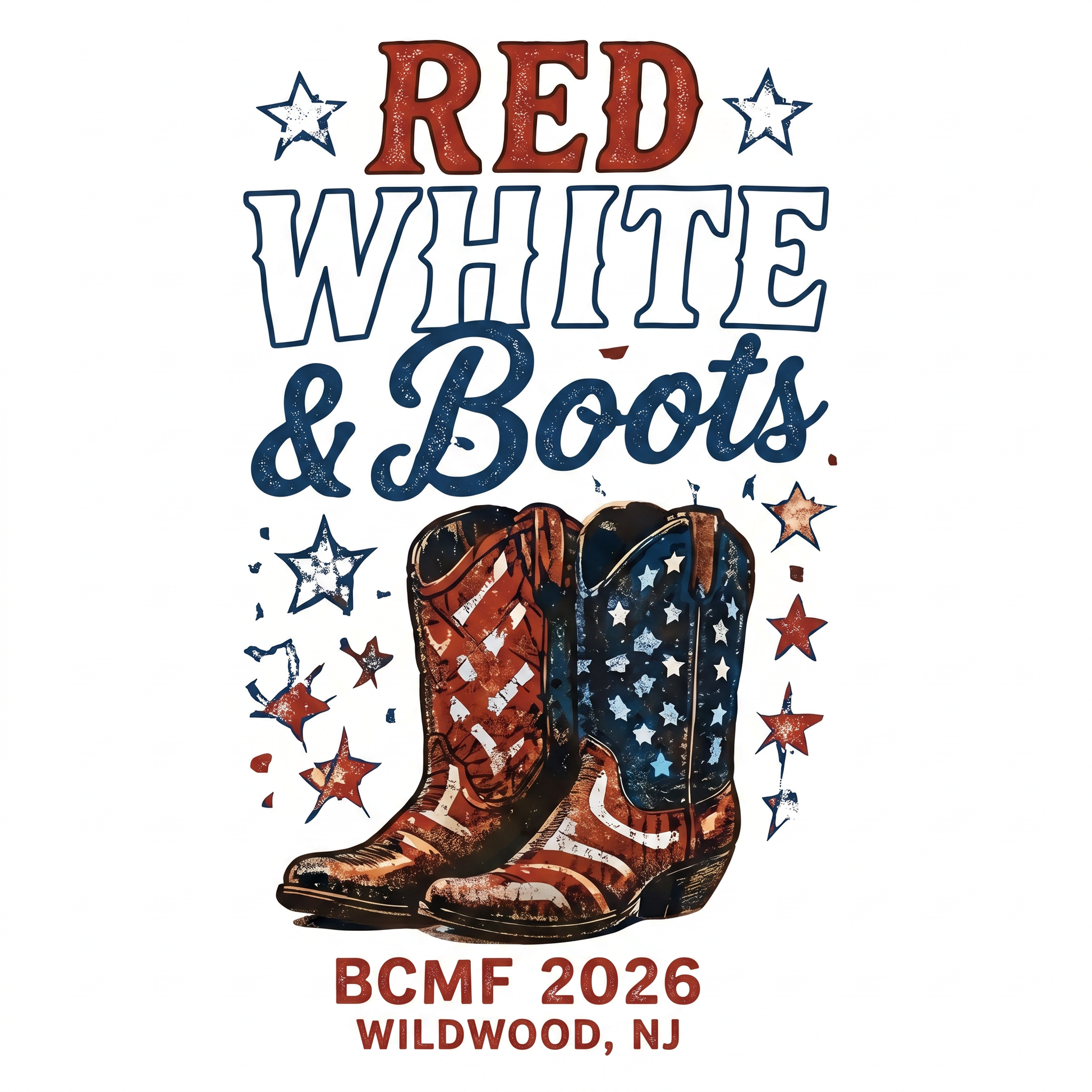 Red White & Boots BCMF 2026 patriotic boots print artwork
